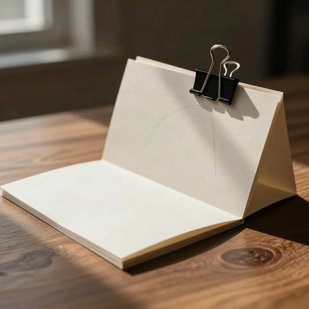 Packaging mockups, proof cards, and a black binder clip on walnut in dramatic light.