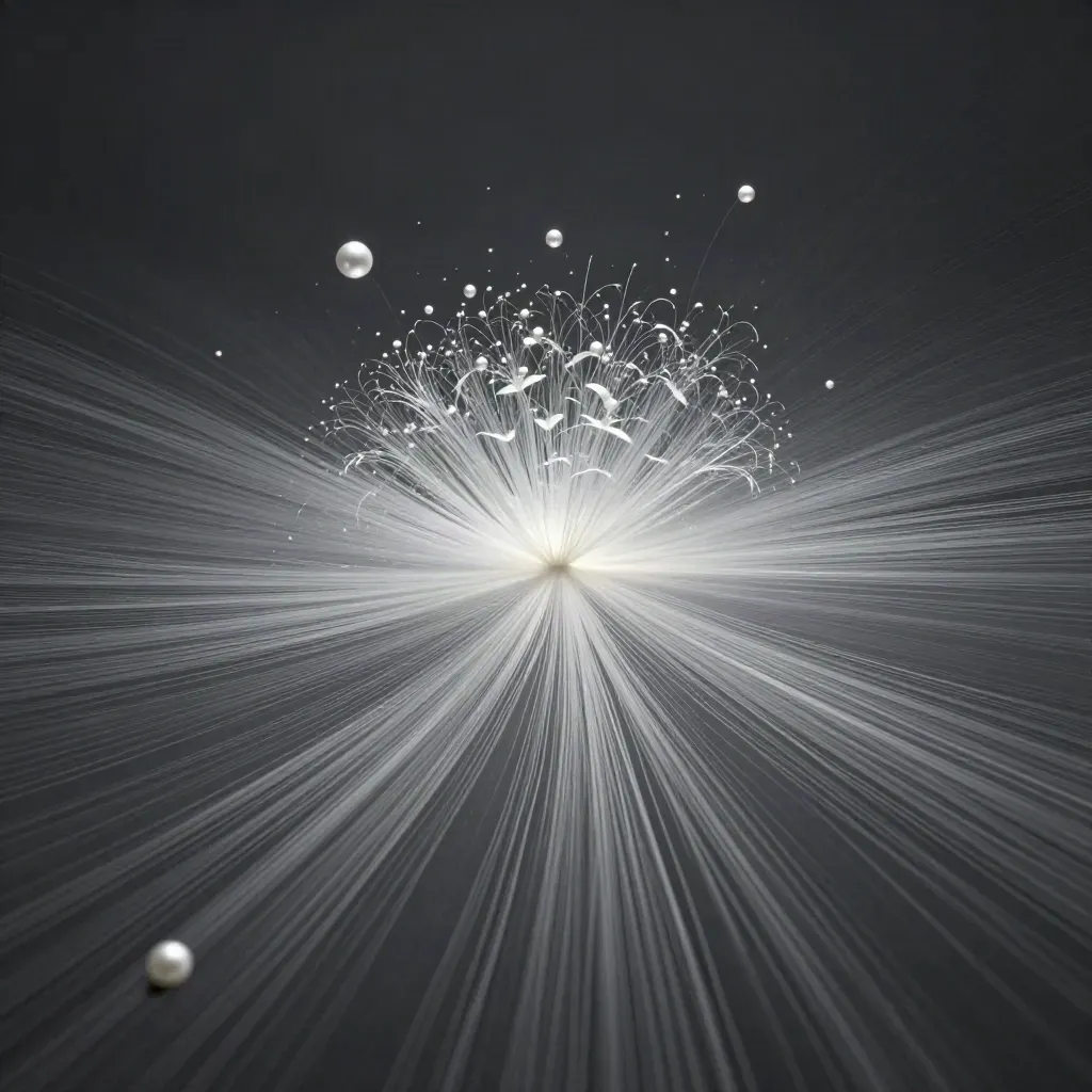 Silver-grey filaments bloom in dark graphite haze, with open space for copy.